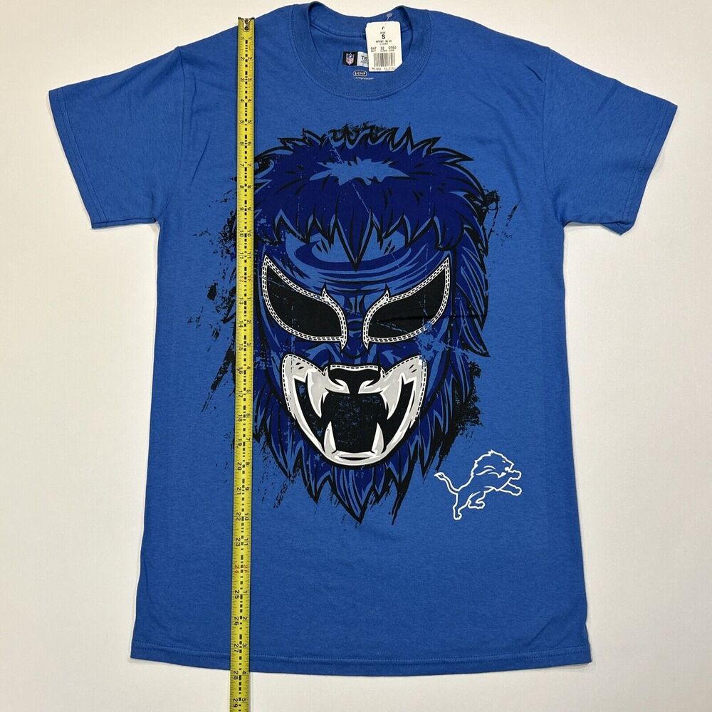 Detroit Lions Shirt Adult Small Blue NFL Football Logo Mask Tee Men - Picture 11 of 12